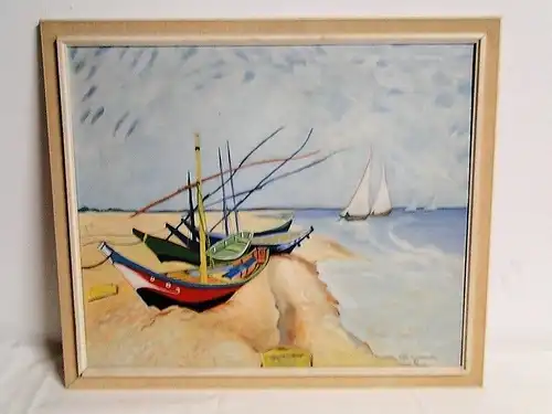 3947D-Öl auf Leinen-Kopie-vanGogh-Fischerboote am Strand von Saintes-Maries