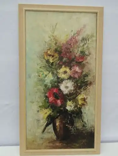 4028D/T56-Ölgemälde auf Leinen-Blumen in einer Vase-Stillleben-Ölbild-signiert