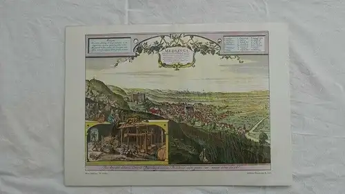 handcolorierter Druck-alte Stadtansicht-Druck-Mödling-W.Hollar-foliert-