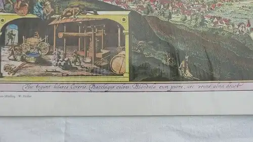 handcolorierter Druck-alte Stadtansicht-Druck-Mödling-W.Hollar-foliert-