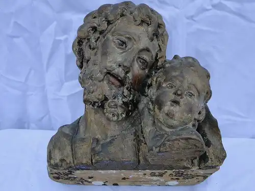 5697D-Büste-Heiligenfigur-geschnitzte Holzbüste um 1700-Holzbüste-Heiligen Figur