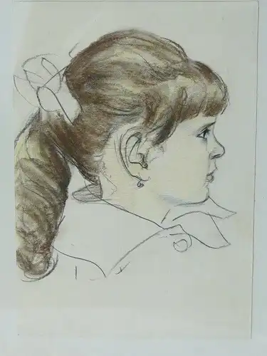 5706D-Buntstiftzeichnung-Porträt-Mädchen mit Zopf-hinter Glas-gerahmt-Zeichnung