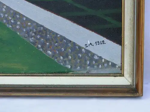 5794-Bild-Ölgemälde-"Dorflandschaft"- Öl auf Leinen-signiert S.M.1962-Ölbild
