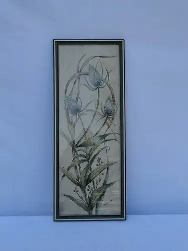 5642-Bild-Blumenbild-feine Aquarellmalerei-signiert-Gemälde-mit Rahmen-hinter Gl