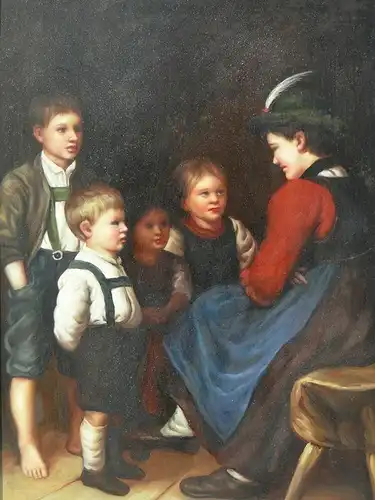 5780D-Bild-"Erzieherin mit Kindern"-Replike nach berühmten Maler-Prunkrahmen-Bil
