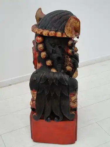 2524D-Holzfigur-Torwächter-Statue-Skulptur-asiatisch-Päarchen-chinesisch-
