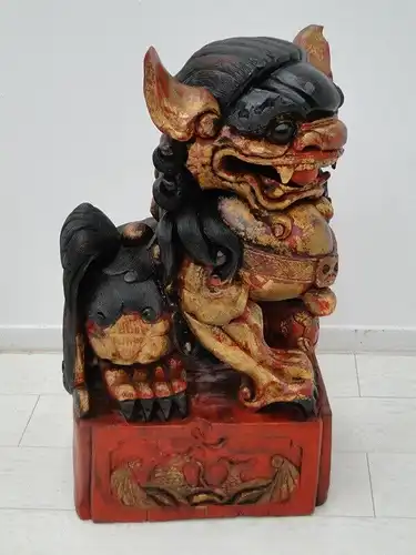 2524D-Holzfigur-Torwächter-Statue-Skulptur-asiatisch-Päarchen-chinesisch-