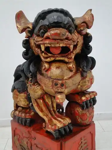 2524D-Holzfigur-Torwächter-Statue-Skulptur-asiatisch-Päarchen-chinesisch-