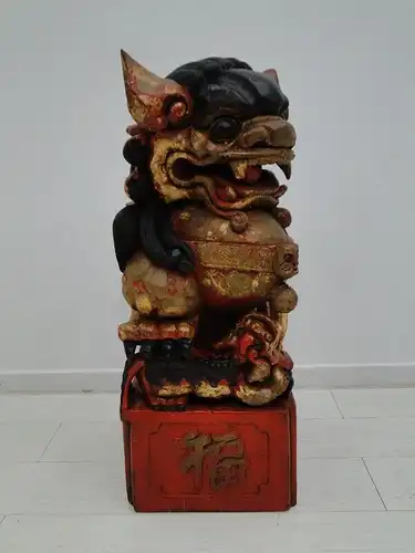 2523D-Holzfigur-Torwächter-Statue-Skulptur-asiatisch-Päarchen-chinesisch-