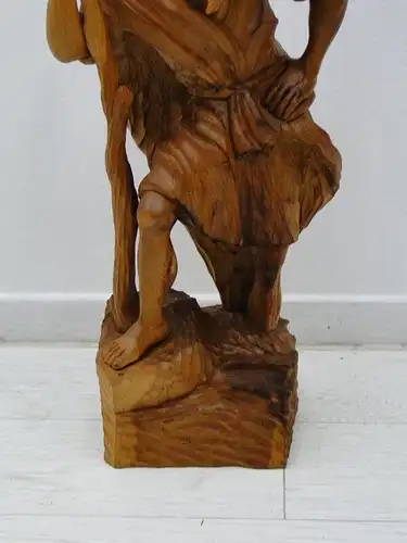 5970D-Holzfigur-Hl. Christopherus-hangeschnitze Figur-heiliger Christopherus-