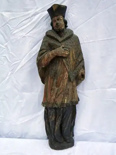 5698D-Heiligenfigur-geschnitzt-Holzfigur-Bischof-Skulptur-geschnitzte Heiligenfi