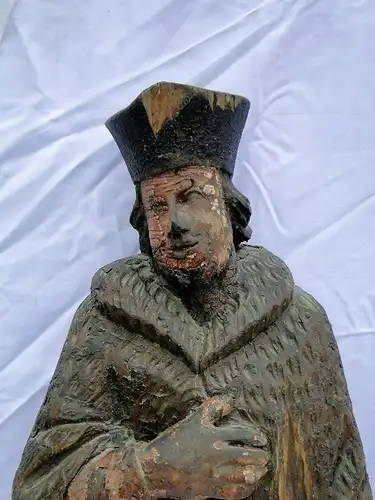 5698D-Heiligenfigur-geschnitzt-Holzfigur-Bischof-Skulptur-geschnitzte Heiligenfi