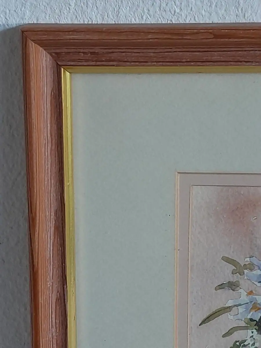 H544-Stillleben-Aquarell-Bild-Gemälde-Blumen in der Vase-Passepartout-gerahmt- 2