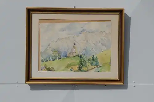 5800D-Aquarell-Gemälde-Bild-gerahmt-Am Hochkönig-Berglandschaft-gerahmt
