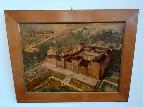 H694-Holzbild-Bild-Anwesen in Opatija-Gemälde-gerahmt-Einlegearbeiten-