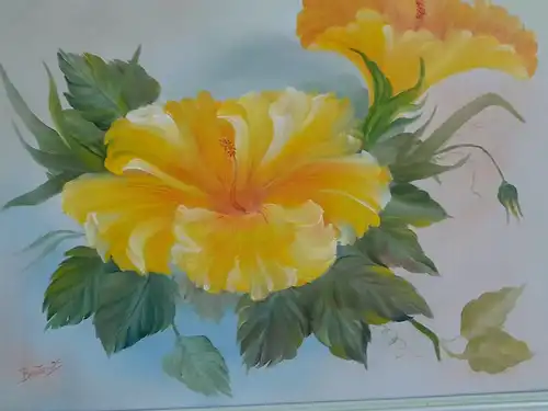 H677-Blumenbild-Öl auf Leinen-Gemälde-Bild-Blumen-Ölbild-signiert-gerahmt-