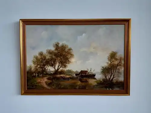 H656-Landschaftsbild-Öl auf Leinen-Gemälde-Bild-signiert-gerahmt-Landschaft-