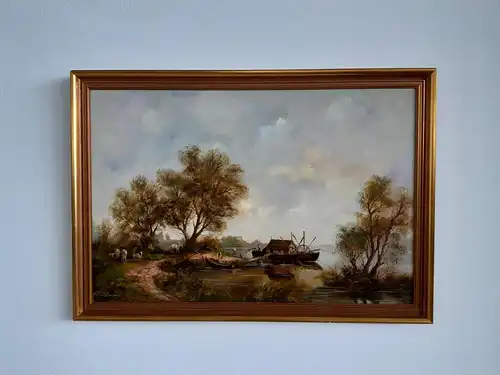 H656-Landschaftsbild-Öl auf Leinen-Gemälde-Bild-signiert-gerahmt-Landschaft-