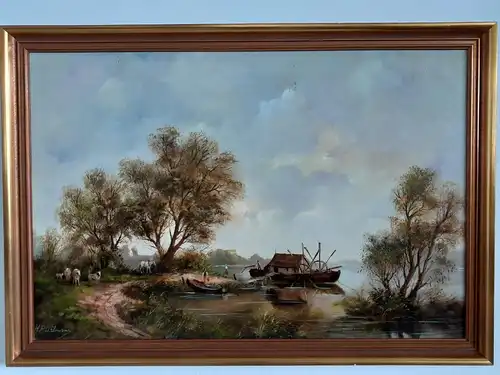 H656-Landschaftsbild-Öl auf Leinen-Gemälde-Bild-signiert-gerahmt-Landschaft-