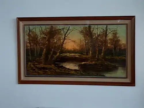H666-Landschaftsbild-Gemälde-Bild-Öl auf Leinen-Ölbild-signiert-gerahmt-
