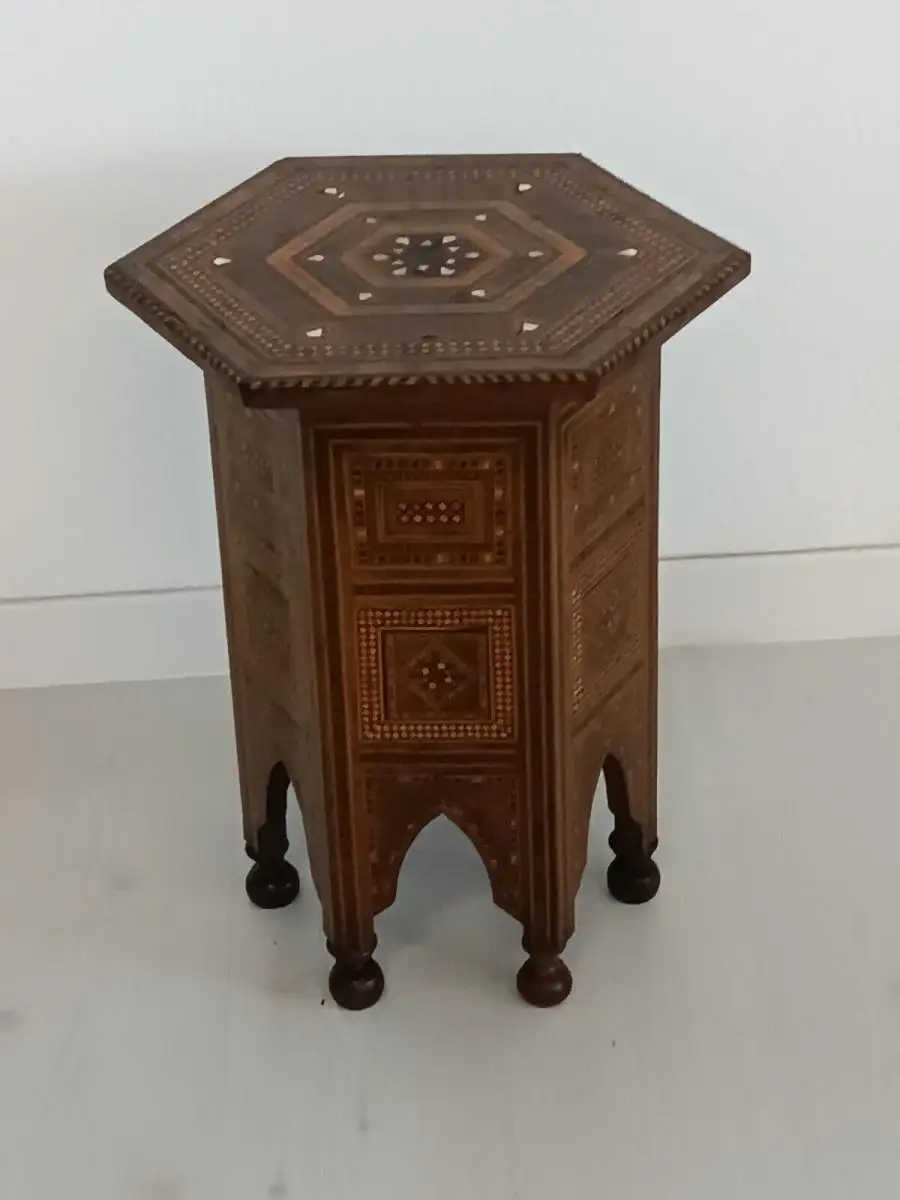 H60955-asiatischer-Beistelltisch-Tisch-sechseckig-Salontisch-geschnitzter Tisch 1