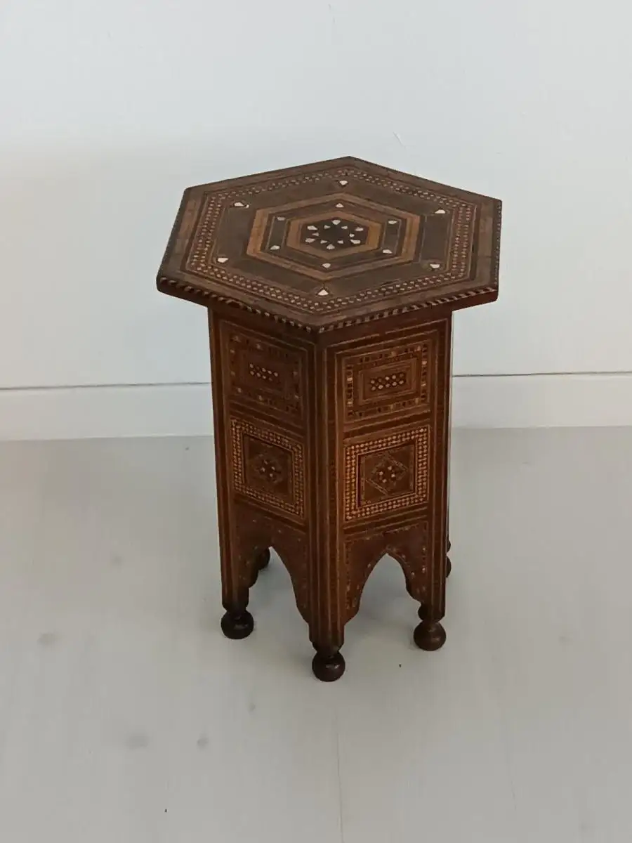 H60955-asiatischer-Beistelltisch-Tisch-sechseckig-Salontisch-geschnitzter Tisch 3