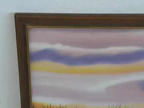 H742-Landschaftsgemälde-Gemälde-Bild-Seidenmalerei-hinter Glas-signiert-gerahmt-