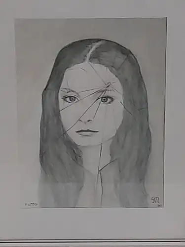H752-Portrait-Gemälde-Bleistiftzeichnung-Bild-Frau-Passepartout-hinter Glas-