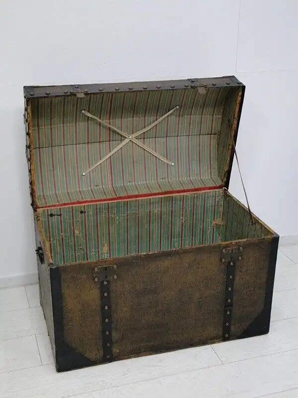 2920-Truhe-Transporttruhe-Schatzkiste-Truhe-Seekiste-Truhe um 1870-Reisekiste 4