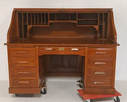 7230-amerikanischer Rollladenschreibtisch-Schreibtisch um 1900-Rollladenschreibt