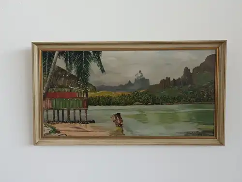 H804 St.-Landschaftsbild-Gemälde-Bild-Karibik-Malerei-signiert-gerahmt-datiert-