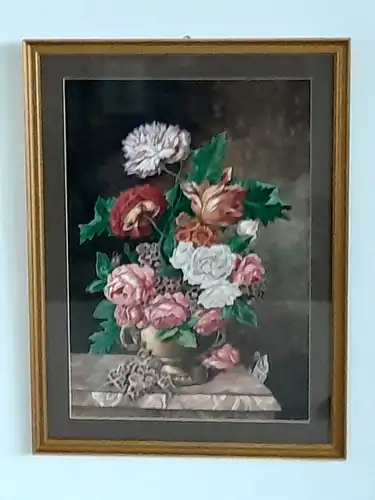 H678-Blumenbild-Stillleben-Gemälde-Bild-signiert-gerahmt-Passepartout-
