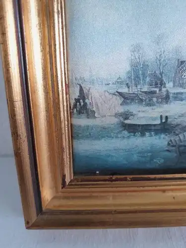 H703-Landschaftsbild-Bild-Gemälde-Mühle am Wasser-Seide-gerahmt-