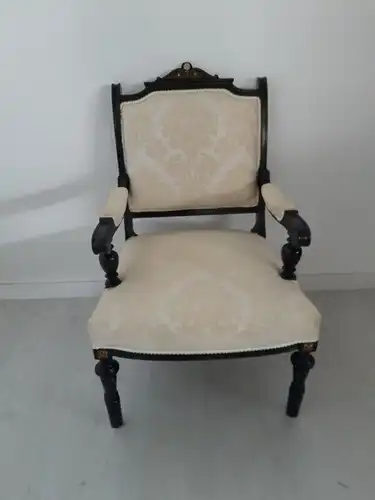 H61296D-Makart-Sessel-Stuhl-Armlehnenstuhl-weißer Bezug-Sitzmöbel-