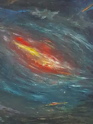 H956-Malerei-Öl auf Holz-Weltraumbild-Galaxie-Bild-Gemälde-monogrammiert-Ölbild-