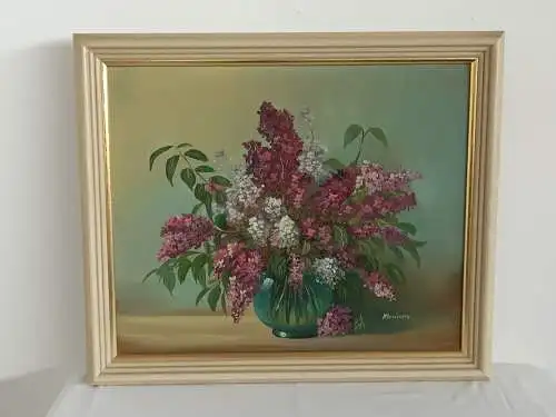 H974-Ölbild-Stillleben-Ölgemälde-Bild-Blumenstrauß in der Vase-gerahmt-signiert-