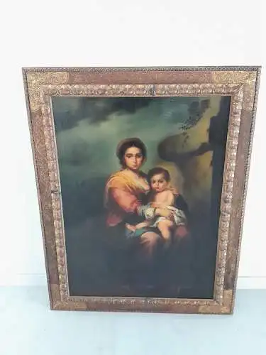 H961-Öldruck-Madonna mit Kind-Ölgemälde-Ölbild-gerahmt-Gemälde-Bild-Druck-