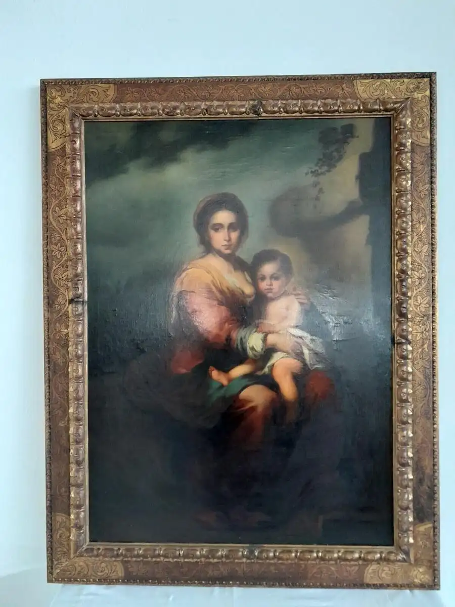 H961-Öldruck-Madonna mit Kind-Ölgemälde-Ölbild-gerahmt-Gemälde-Bild-Druck- 1