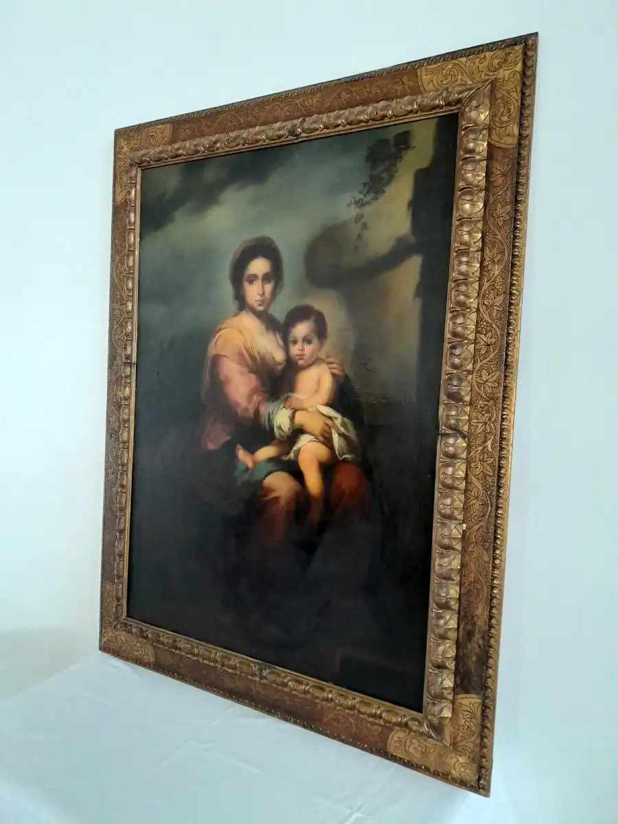 H961-Öldruck-Madonna mit Kind-Ölgemälde-Ölbild-gerahmt-Gemälde-Bild-Druck- 2