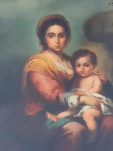 H961-Öldruck-Madonna mit Kind-Ölgemälde-Ölbild-gerahmt-Gemälde-Bild-Druck-