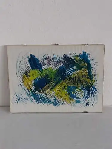 H932-Abstraktes Bild-Aquarell-Gemälde-Bild-Malerei-signiert-hinter Glas-