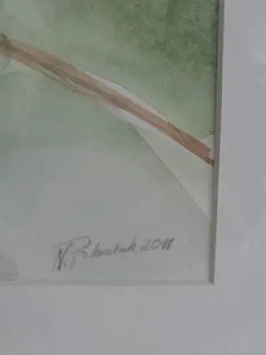 H936-Aquarell-Blumenbild-Gemälde-Bild-gerahmt-signiert-datiert-Passepartout-