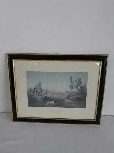 H942-Druck-Gemäle-Bild-Passepartout-gerahmt-hinter Glas-Chasse au lievre-