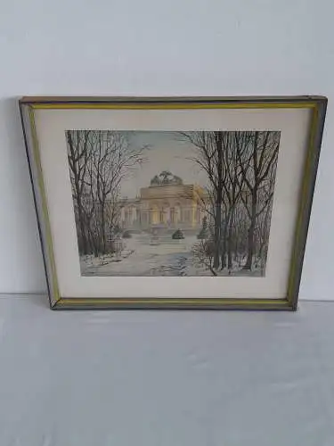 H957-Aquarell-Bild-Gemälde-Wien-Gloriette-signiert-gerahmt-Passepartout-