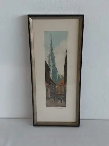 H868-original-Farbradierung-Innere Stadt-Stadtbild-Gemälde-signiert-gerahmt-Bild