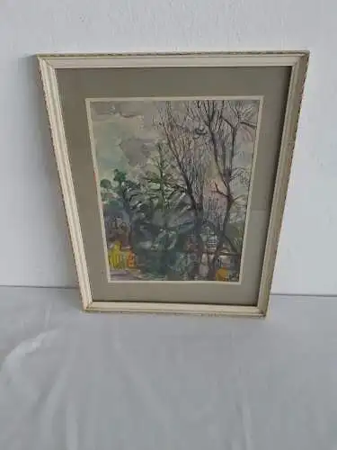 H877-Aquarell-Bild-Gemälde-Passepartout-gerahmt-hinter Glas-Malerei-Landschaft-