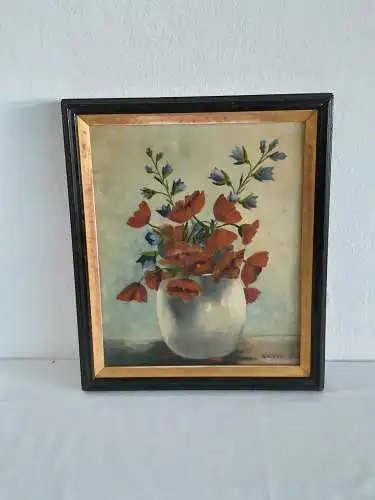 H888-Stillleben-Blumenbild-Öl auf Holz-signiert-gerahmt-Gemälde-Bild-Ölbild-
