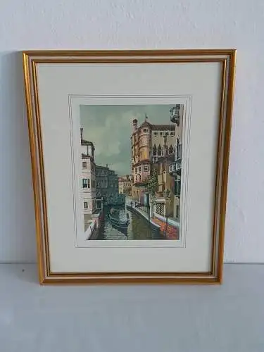 H898-Aquarell-Venedig-Bild-Gemälde-hinter Glas-Passepartout-gerahmt-signiert-