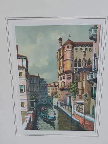 H898-Aquarell-Venedig-Bild-Gemälde-hinter Glas-Passepartout-gerahmt-signiert-