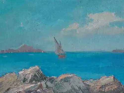 H899-Landschaftsbild-Segelschiff am Meer-Gemälde-Bild-signiert-gerahmt-datiert-